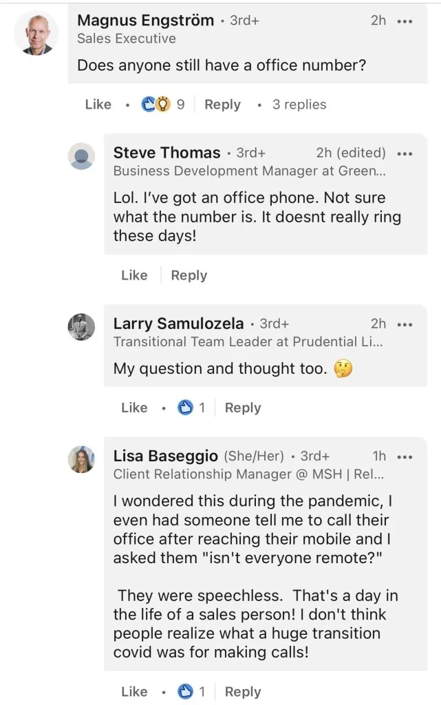 Third screenshot of comments on the cold calling poll